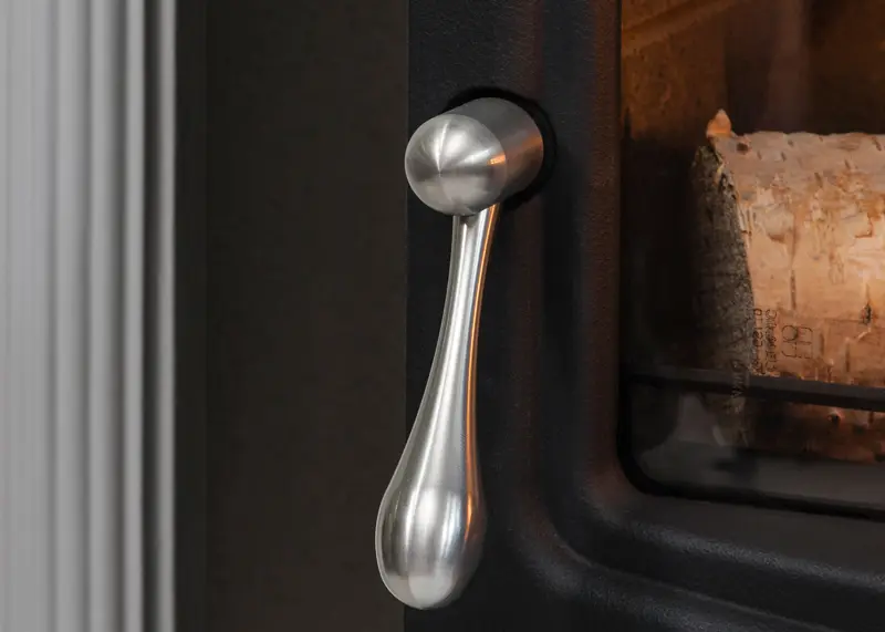 Close up image of an Arada Holborn stove door handle