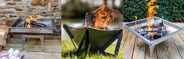 Arada outdoor heating appliances, Left to Right: Terrace Fire Pit Small, Delta Fire Pit Large and Terrace Fire Pit Small width=