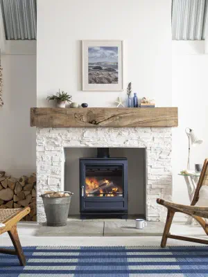 Arada Ecoburn 5 Widescreen stove shown in Atlantic blue colourway