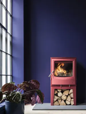 Arada Farringdon shown on optional log store in Spice red colourway